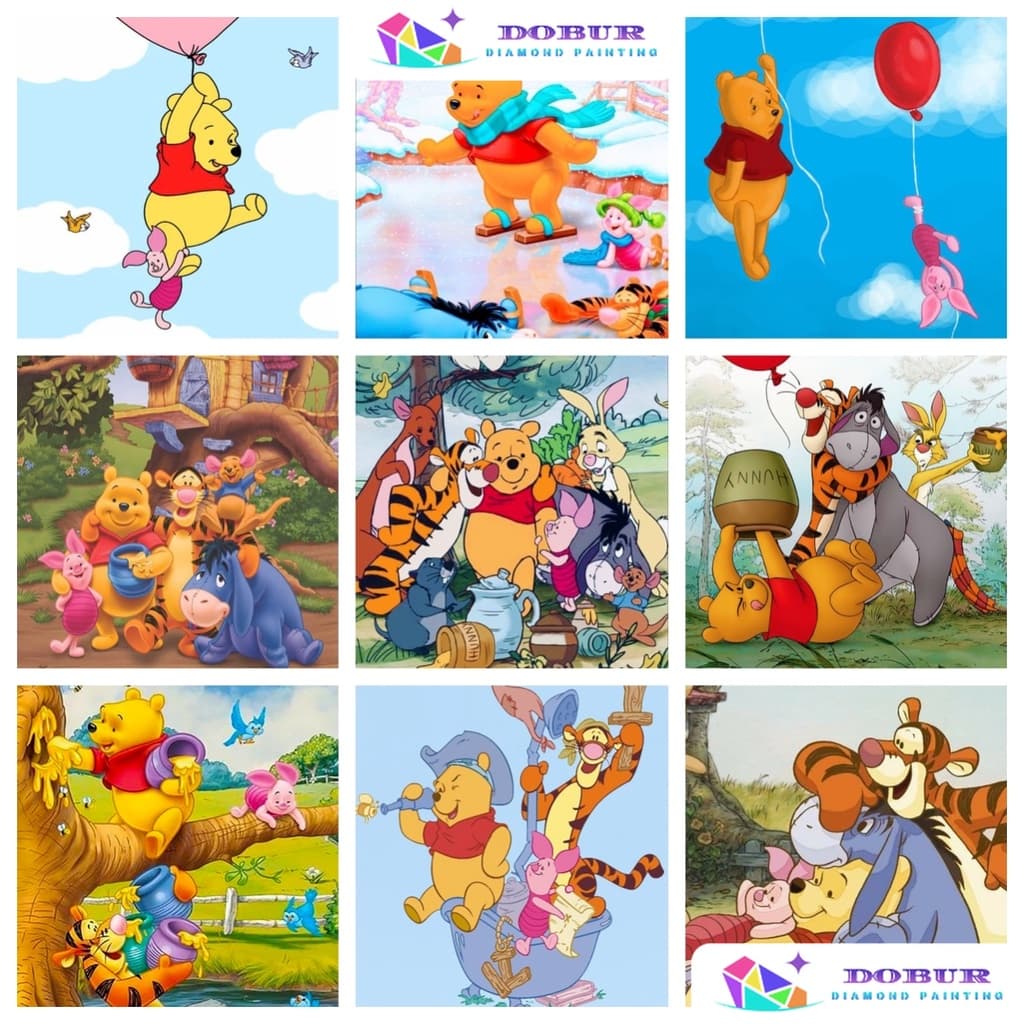 DOBUR | Conjunto Pintura Com Diamante Winnie the Pooh 5D DIY Round Tela Perfuração Completa Número Artesanato Decoração