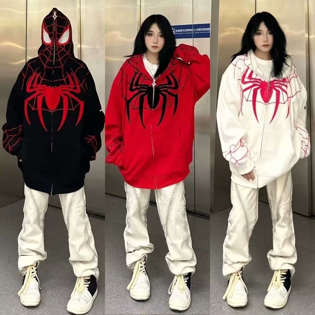 Masculino, feminino, casaco bordado de aranha bordada no outono com zíper