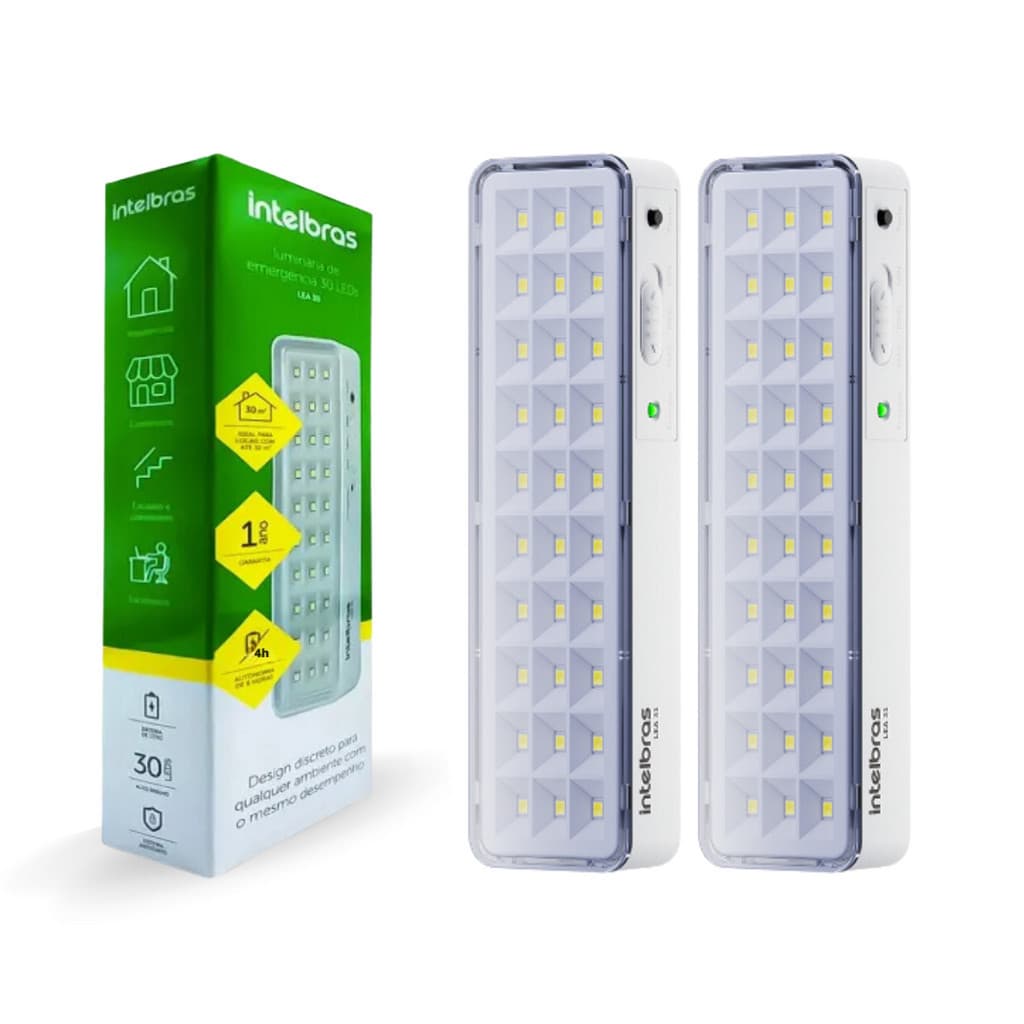 Kit Com 2 Unidades Luz de Emergência Emergencial Luminária Lea 31 Led 1w Bivolt Lítio  Intelbras Autônoma