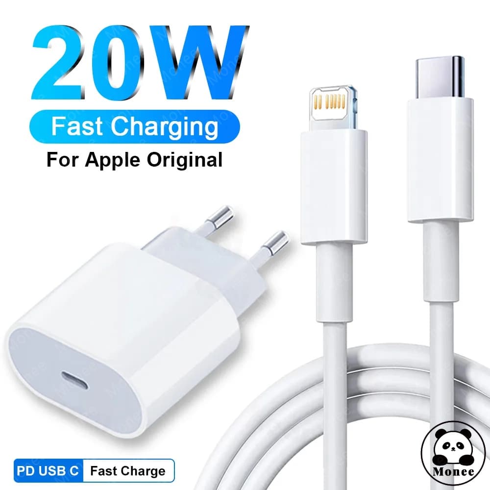 Monee Carregamento rápido da UE Kit Carregador iPhone Turbo Tipo-C 20W + Cabo Lightining para IPhone Carga rápida