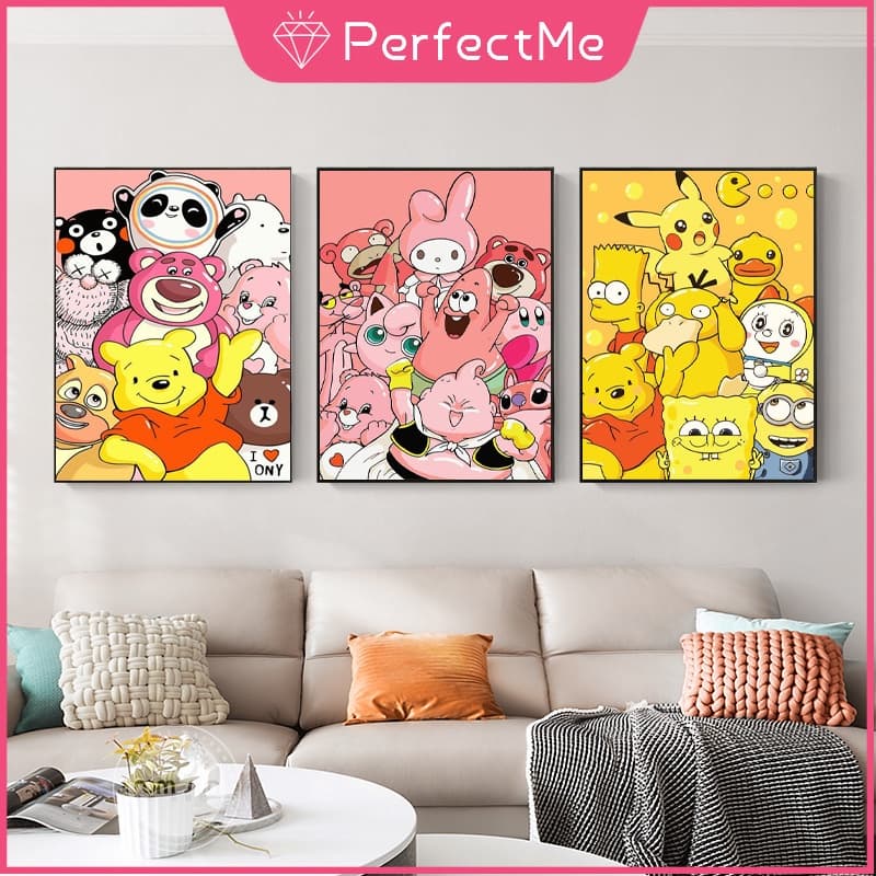 Pmwinnie Bear Cartoon 5D Pintura Diamante Ponto Cruz Conjunto Completo De Diamantes Acrílico Redondo Para Decoração De C