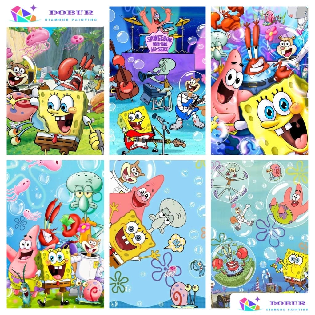 Conjunto De Pintura De Diamante 5D Redondo/Quadrado Bob Esponja Desenho Animado DIY Broca Completa Com Kits Numéricos Ca