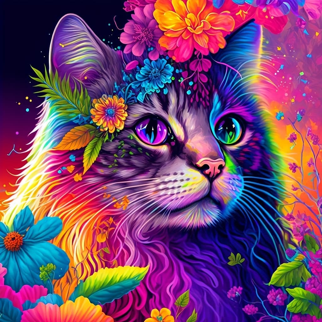 Pintura 5D DIY Diamante Gato Colorido Sala De Estar Decoração Quarto Presente