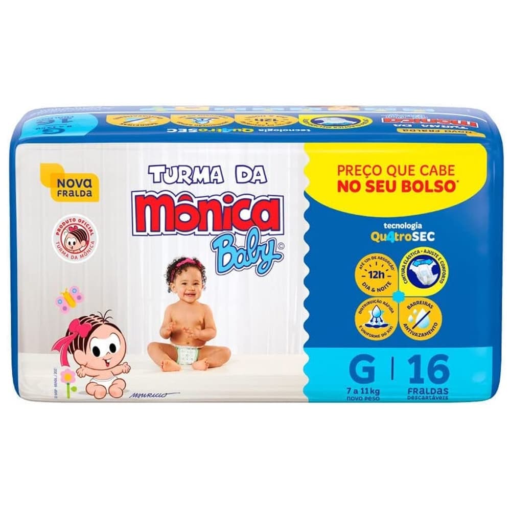 Fraldas Turma da Mônica Baby Jumbinho Tamanho G - Pacote com 16 Fraldas Descartáveis