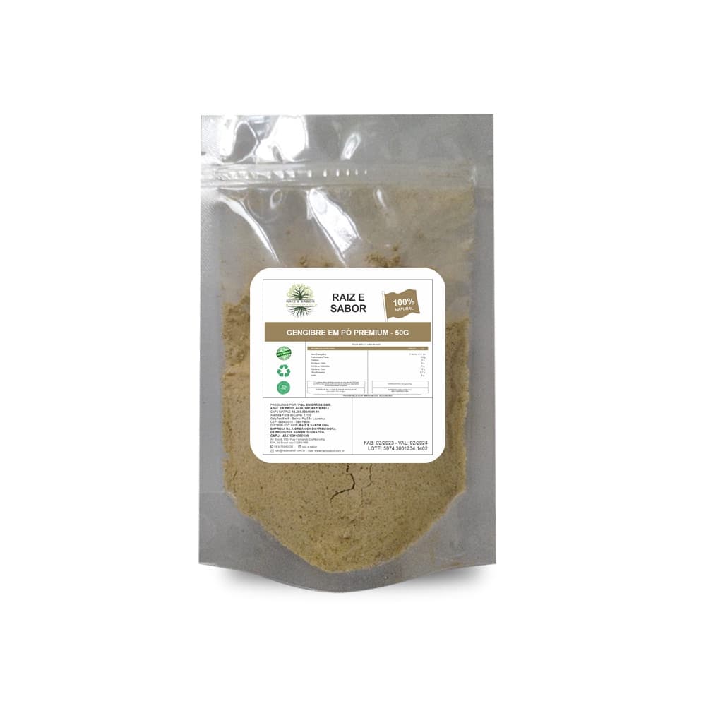 Gengibre em pó, Raiz e Sabor Tempero Natural 50g, Sem Glúten - tempero condimento especiarias