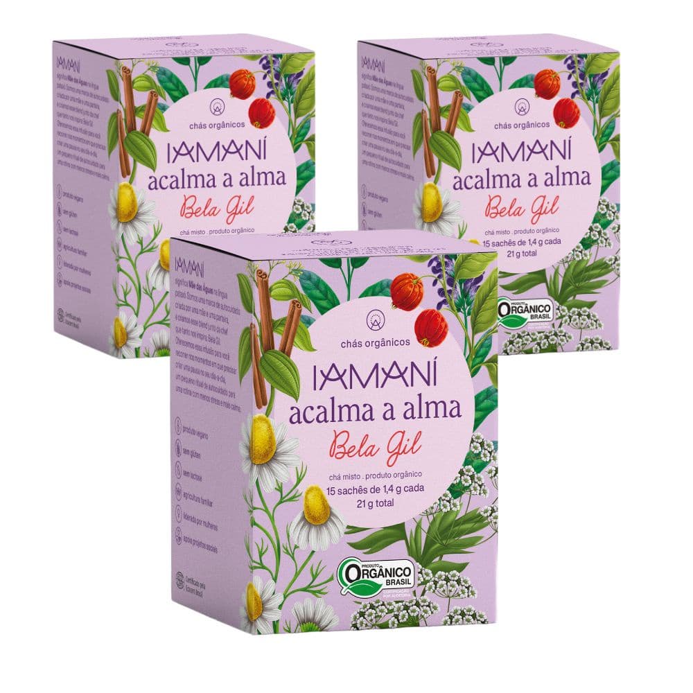 Kit Chá Misto Iamaní Acalma a Alma Bela Gil 5 ervas orgânicas 45 sachês