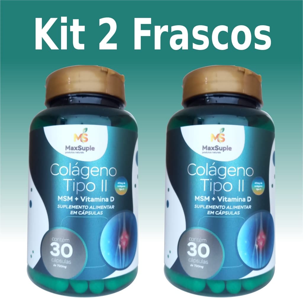 COLÁGENO TIPO 2 40mg COM MSM E VITAMINA D 2000UI 30 CÁPSULAS MAXSUPLE KIT 2 FRASCOS