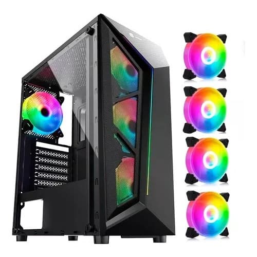 Gabinete Gamer Gb1713 Com 4 Fans Rgb Inclusas E C/ Nfe COM CONTROLADORA EMBUTIDA