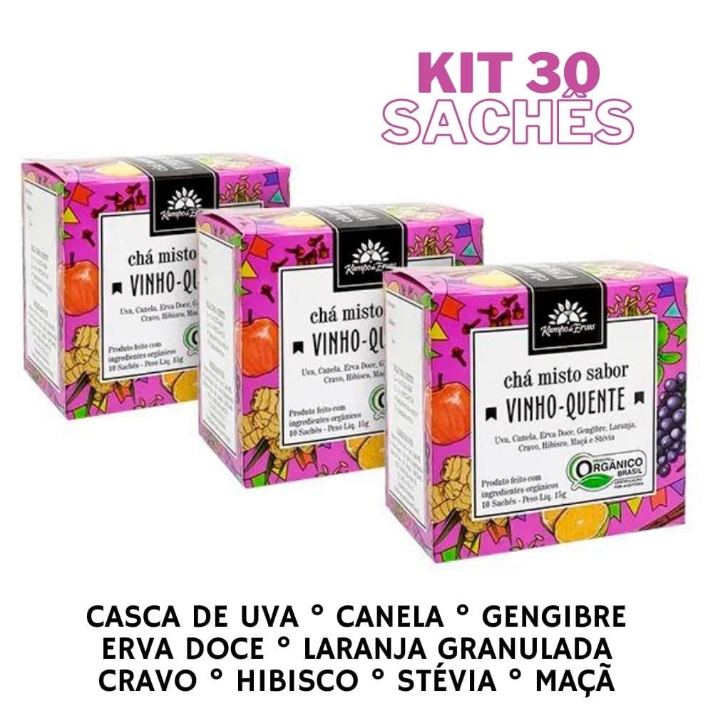 Kit 3 Vinho Quente Orgânico 10 sachês por cx sem álcool Festa Junina Kampo