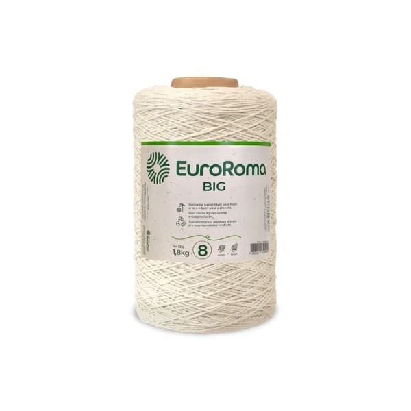 Barbante Cru nº 8 EuroRoma Big Cone- 1,8kg (1371m) - Fio Ecológico para Crochê e Tricô
