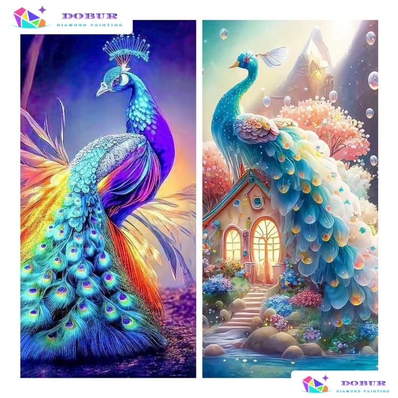 Conjunto De Pintura De Diamante 5D Redondo/Quadrado Pavão Animal Faça Você Mesmo Broca Completa Com Kits Numéricos Casa 