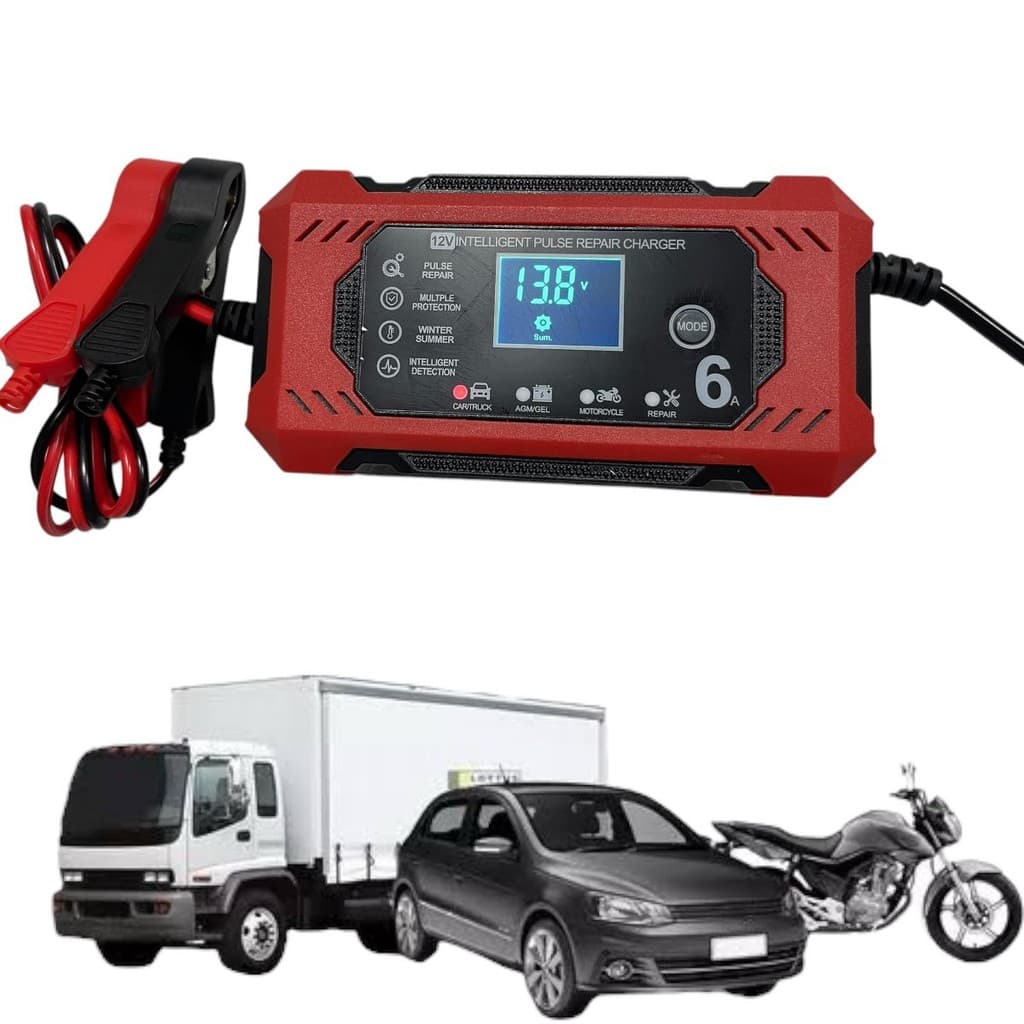 Carregador E Reparador Bateria Carro Moto Van Caminhão Muito Útil 12 volts baterias de 4 até 100 Amperes