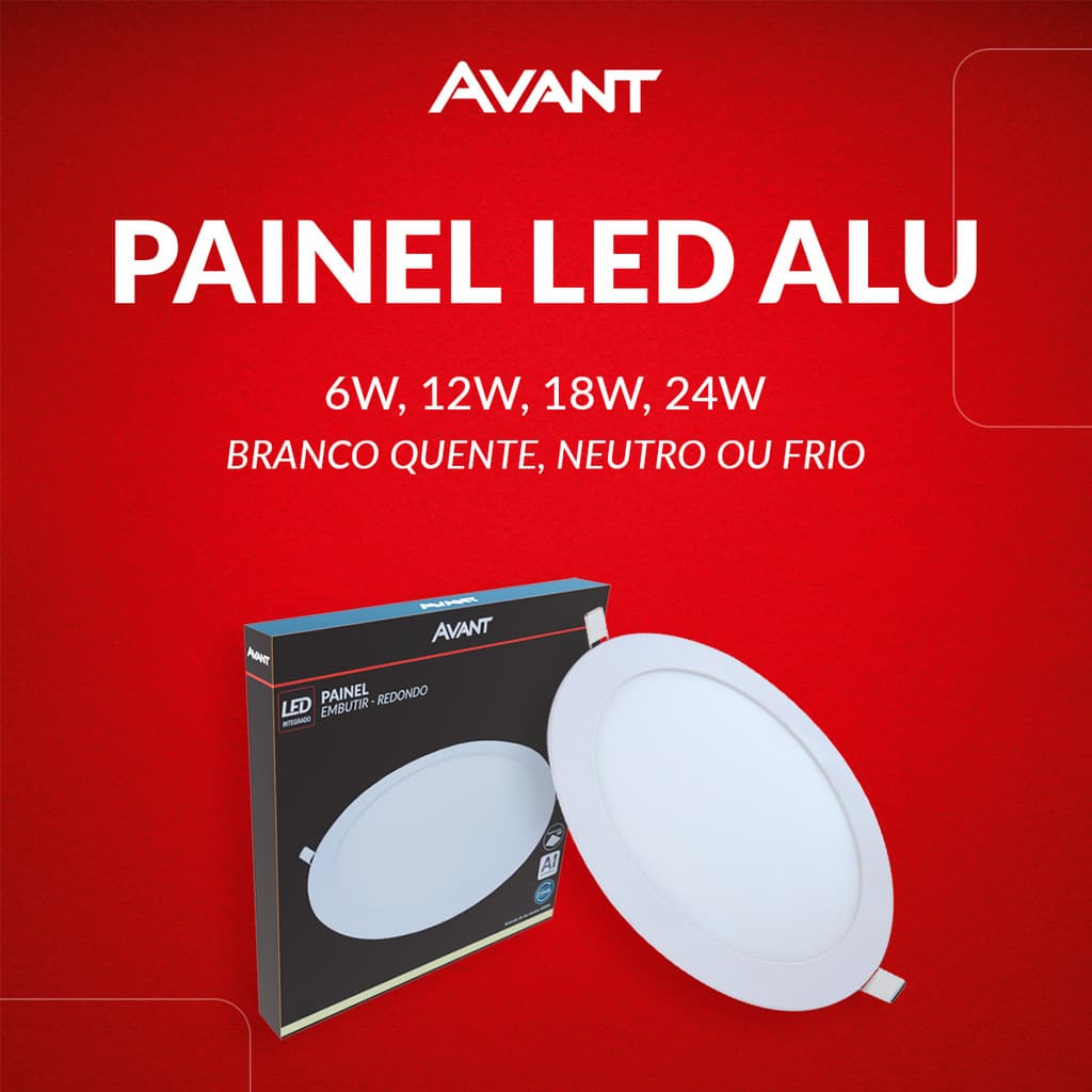 Painel Led Alumínio Redondo Embutir 6w 12w 18w 24w Luz Branco Quente/Neutro/Frio 110v/220v Bivolt Luminária Branco Avant