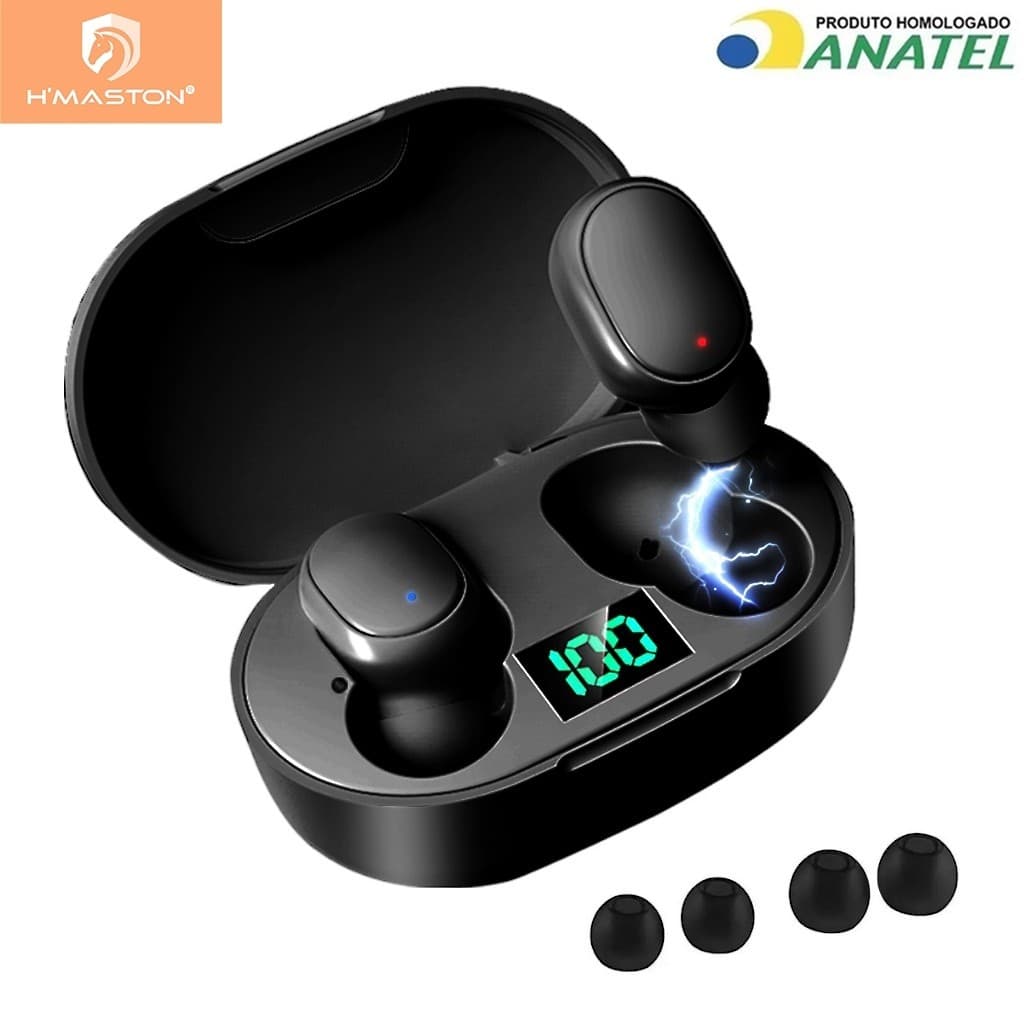 H'maston RS-26 Fone de Ouvido Bluetooth 5.3 Estéreo Tws com LED Display Fone Gamer