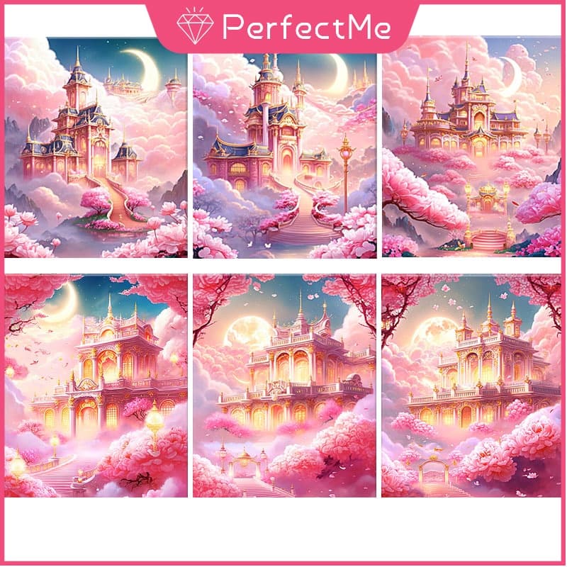 PM Castelo Rosa 5D DIY Broca Redonda Completa Diamante WangYiBo Conjunto Acrílico Rodada Pintura Para Decoração De Casa 