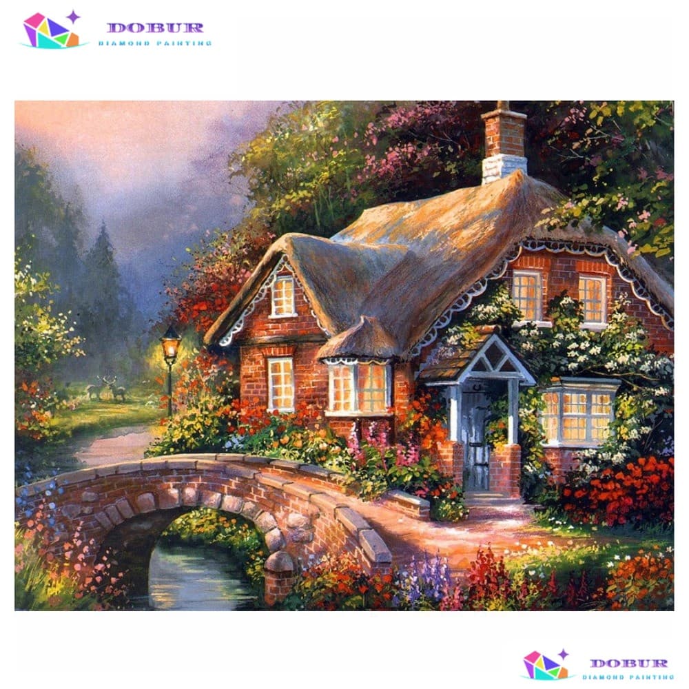 Kits De Pintura De Diamante Para Adultos Redondos/Quadrados , Casa De Vila 5D DIY Broca Completa Arte Artesanato Decoraç