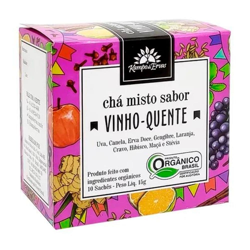 Vinho Quente Orgânico 10 sachês sem álcool Uva Gengibre Canela Maçã Cravo Laranja Festa Junina