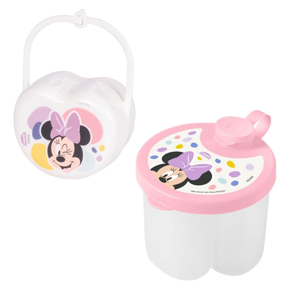Kit infantil porta leite em pó e porta chupeta Minnie Plasutil