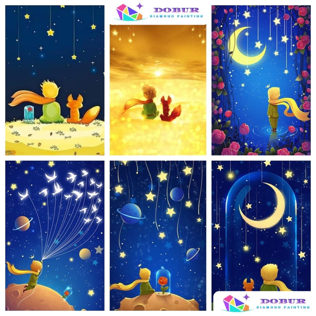 DOBUR | Conjunto Pintura Com Diamante Pequeno Príncipe Animado Série 5D DIY Redondo/Quadrado Tela Perfuração Completa  A