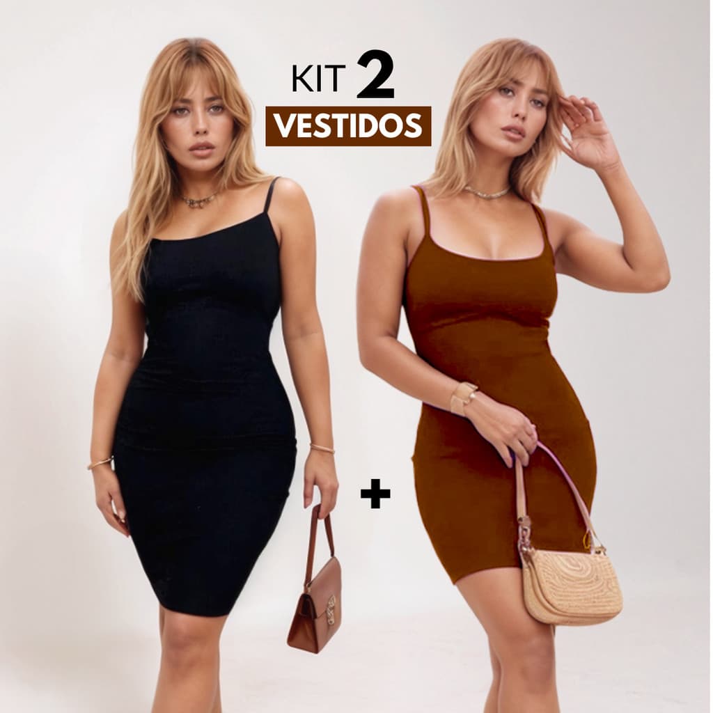KIT 2 Vestido Alcinha Canelado Midi Vestido Feminino Vestidos Tamanho 36 ao 42