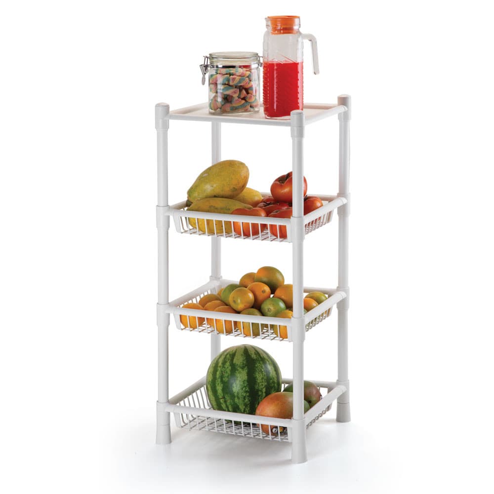 Fruteira De Chão Desmontável Organizadora 3 Cestos 1 Base Cozinha Multiuso Frutas Legumes