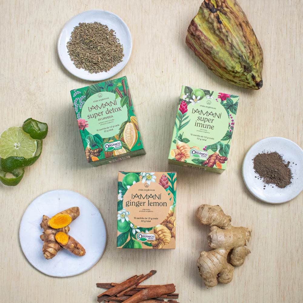 Kit 3 Iamaní Chá Misto Orgânico Detox Imune Ginger Lemon