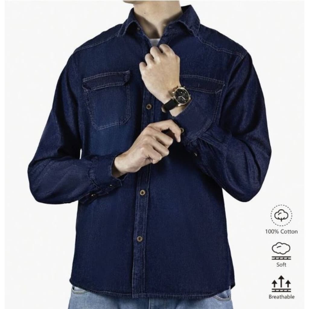 Camisa Manga Longa Masculina Social Jeans Slim Fit Social Casual