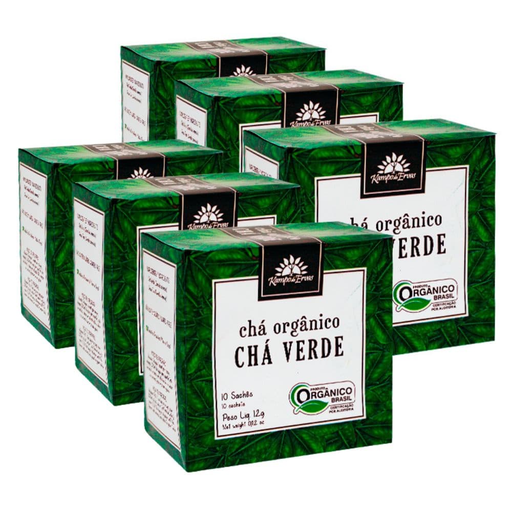 Kit 6 Chá Verde Orgânico Certificado 10 sachês por cx Kampo de Ervas