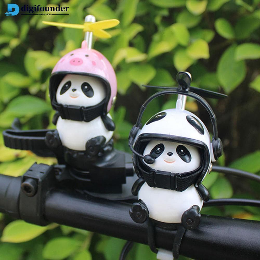 DIGIFOUNDER Decoração de Guidão Panda com Capacete e Hélice Cartoon - Enfeite Moto/Bicicleta com Tira de Fixação  D1L5