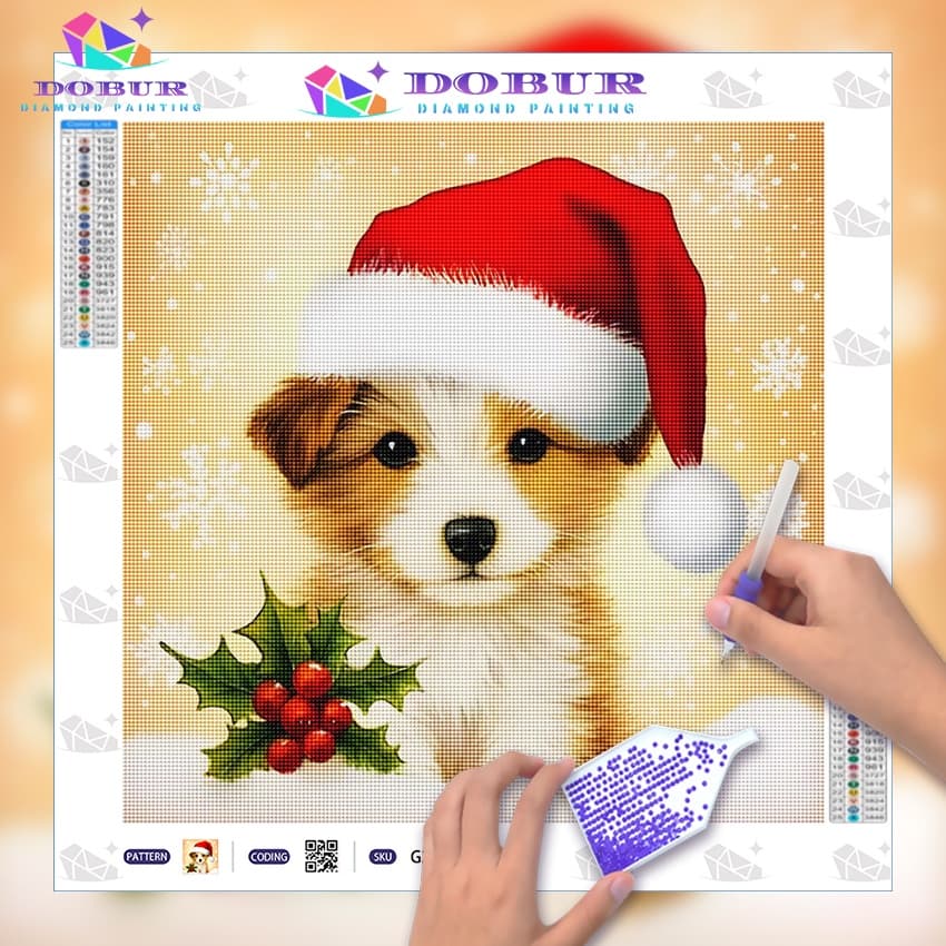DOBUR | Conjunto De Pintura Diamante Natal Cão 5D DIY Redondo/Quadrado Completo Broca Lona Com Número Artesanato Present