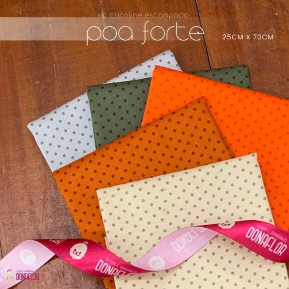 Kit 5Tricolines Poa Forte 25cm X 70cm 100% Algodão - para Panos de Prato, Fraldas  e Patchwork