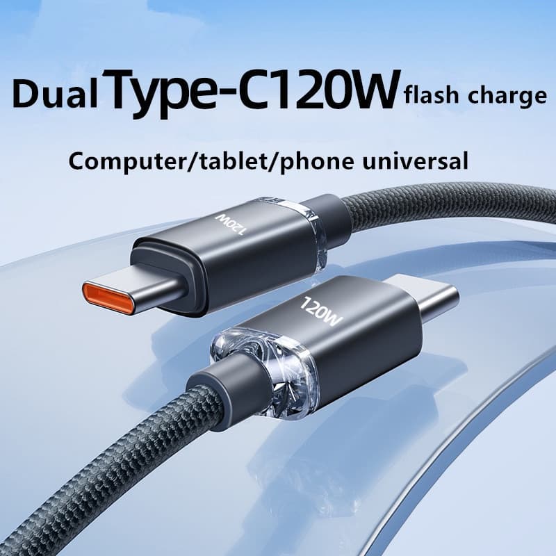 Cabo Type C para Type C de 120W para carregamento rápido de celular Samsung, cabo USB C, linhas de carregador rápido