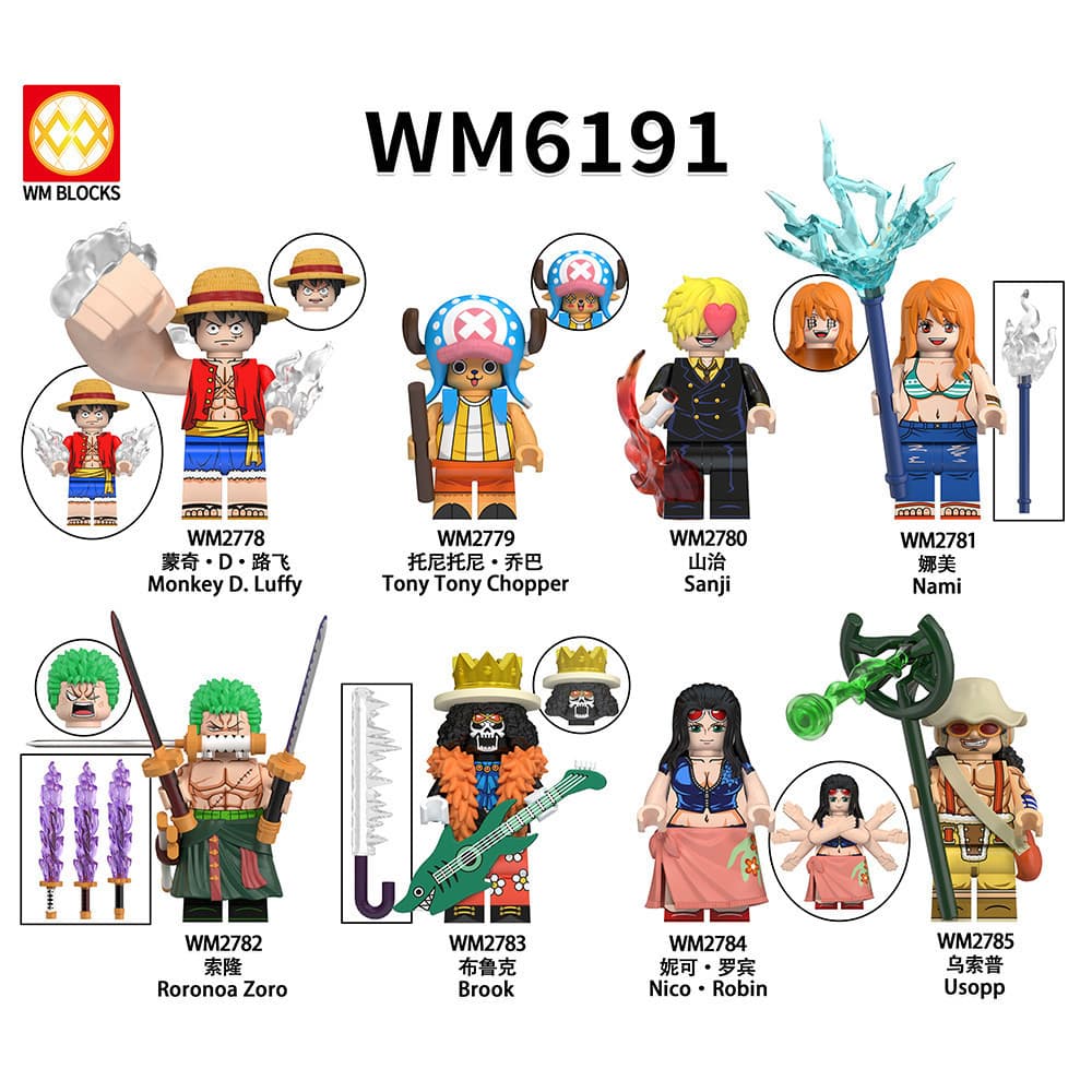 Lego - One Piece - WM - Luffy - Sanji Chopper Zoro Brook Buggy - Figure - Miniatura Bloco de Montar