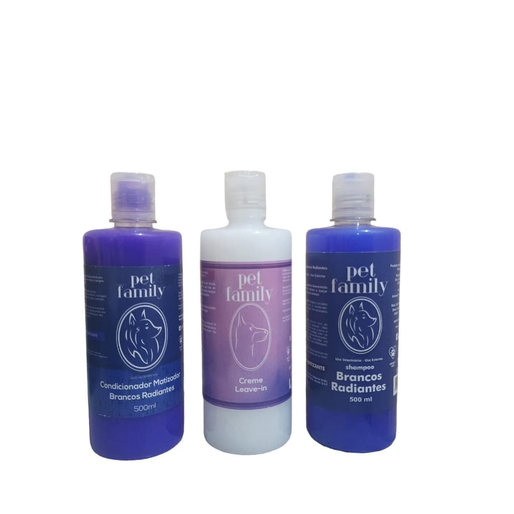 Kit Shampoo + Condicionador Branqueador + Creme Leave-in  Desembaraça Sem Enxague Para Cães e Gatos Linha Pet