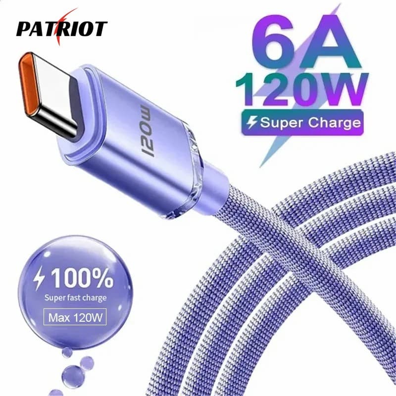 [PATRIO] Cabo De 120W 6A Tipo C Carga Rápida USB Para Samsung Carregador De Dados Trançado De Nylon Huawei