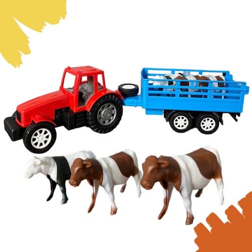 Kit Brinquedo Trator Fazendinha + 3 Bois Criança Presente Menino Infantil Carrinho Transporte