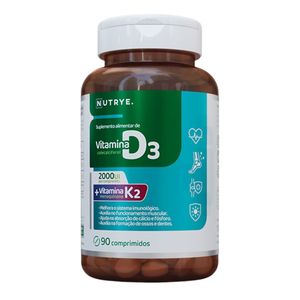 Vitamina D3 2000ui + Vitamina K2 90 comprimidos Fortalecimento dos Ossos