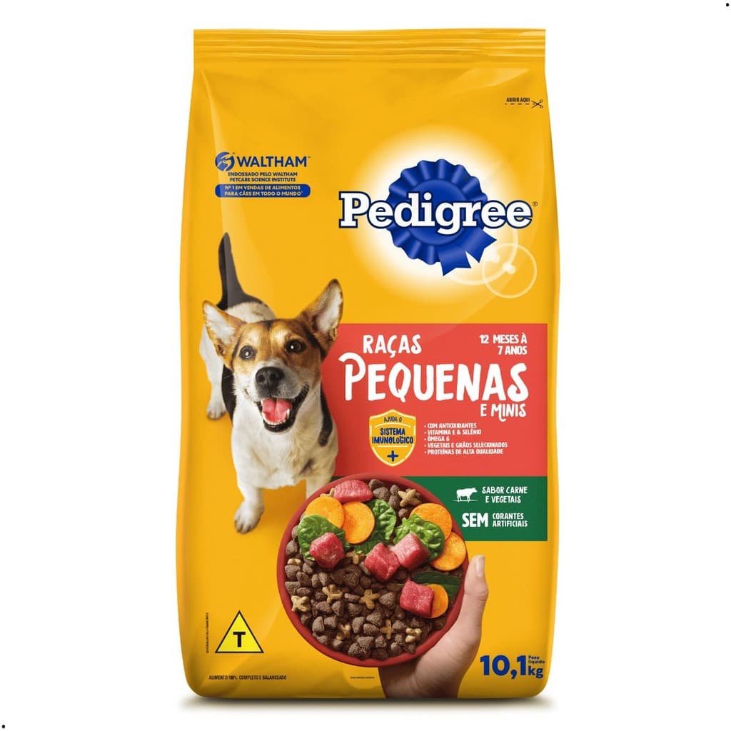 Ração Pedigree Cães Adultos Raças Pequenas e Minis 15 Kg Alimento Sabor Carne Vegetais Cachorros