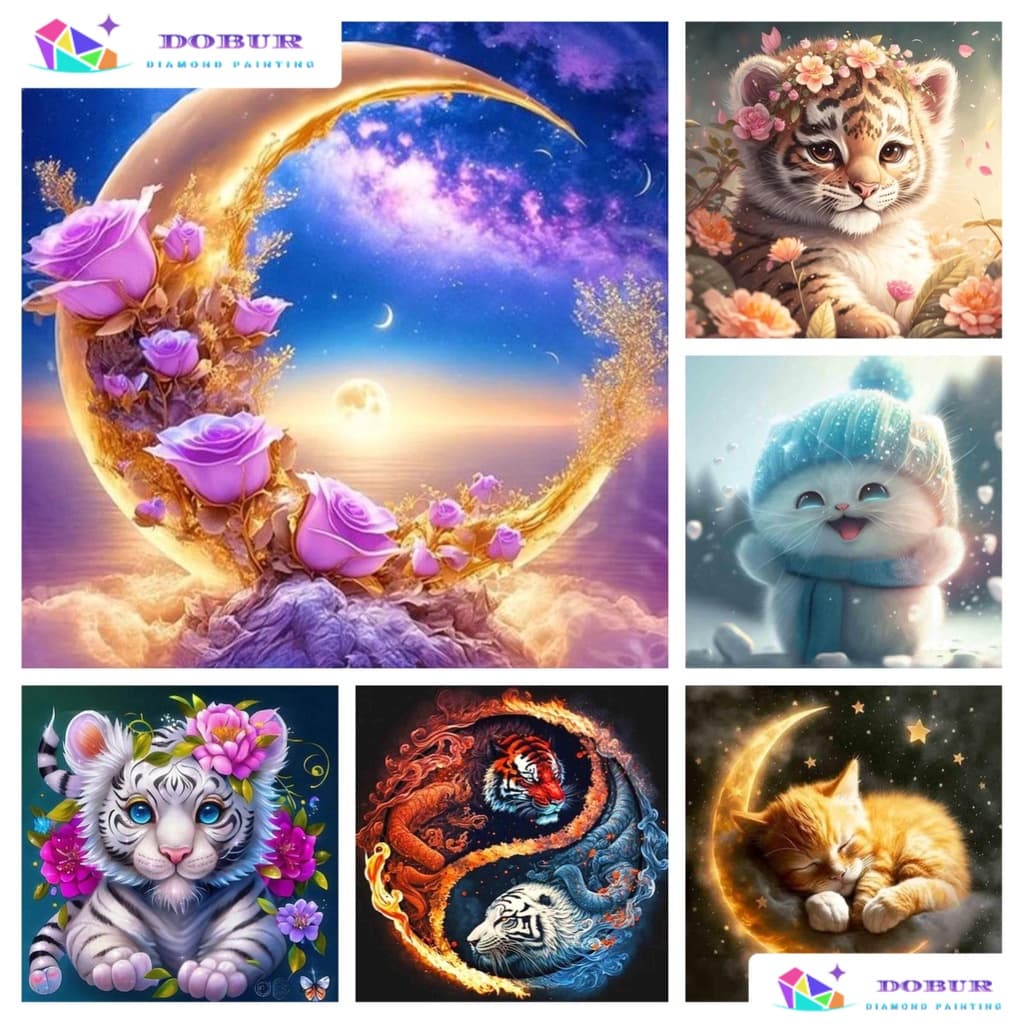 Kit De Pintura De Diamante Redondo/Quadrado Tigre Gato Animal Broca Completa 5D Decoração De Parede Para Casa Artesanato