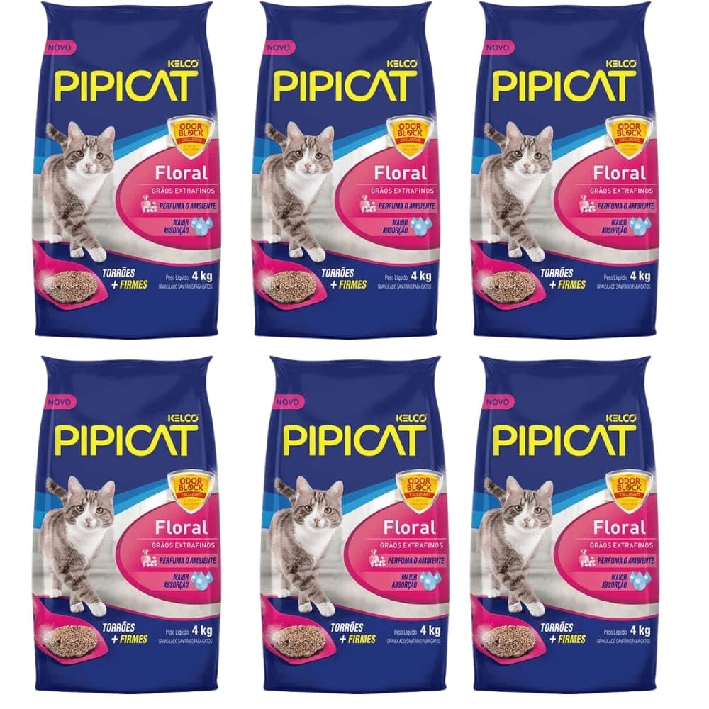 Kit 6 Areia Sanitária Para Gatos Kelco Pipicat Floral 4kg
