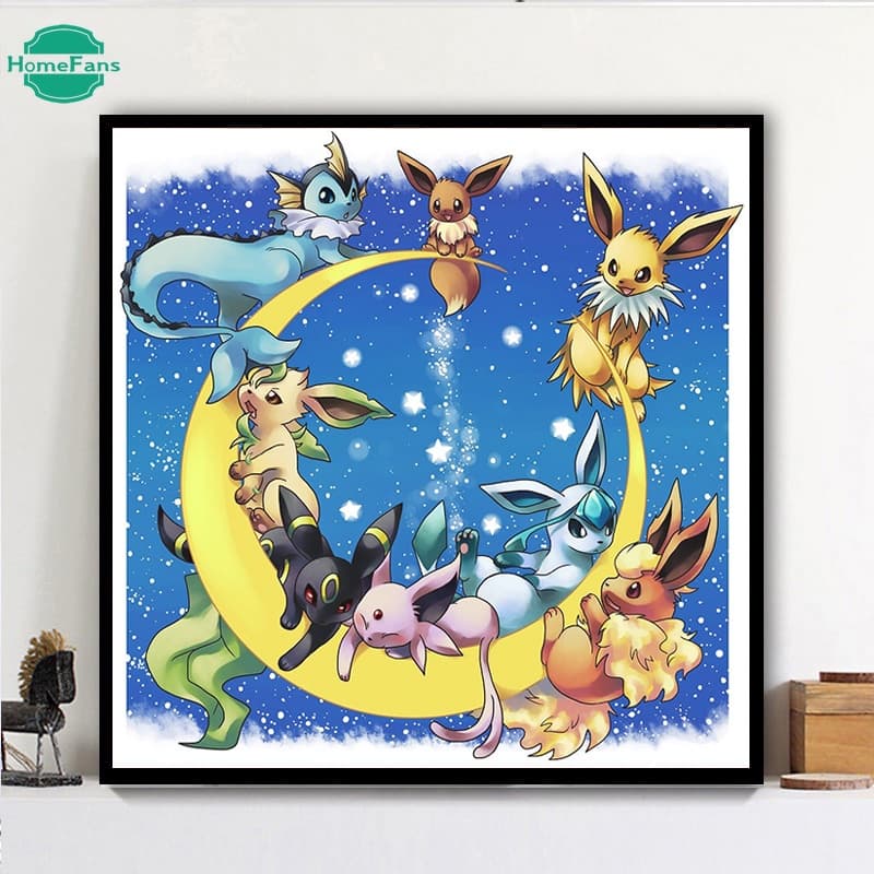 Hfpokémon Eeveelution 5D DIY Pintura Diamante Eevee Família Broca Completa Decoração De Casa