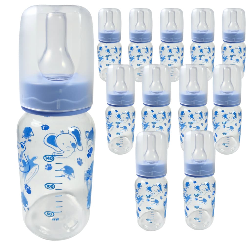 Mamadeira 140 ml Azul Para Meninos Meninas Bebê Criança Bico Redondo Livre de BPA - Kit 12 Unidades