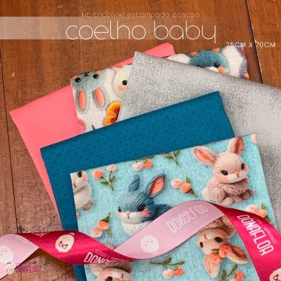 Kit 5Tricolines Pascoa Coelhos Baby 25cm X 70cm 100% Algodão - para Panos de Prato, Fraldas  e Patchwork