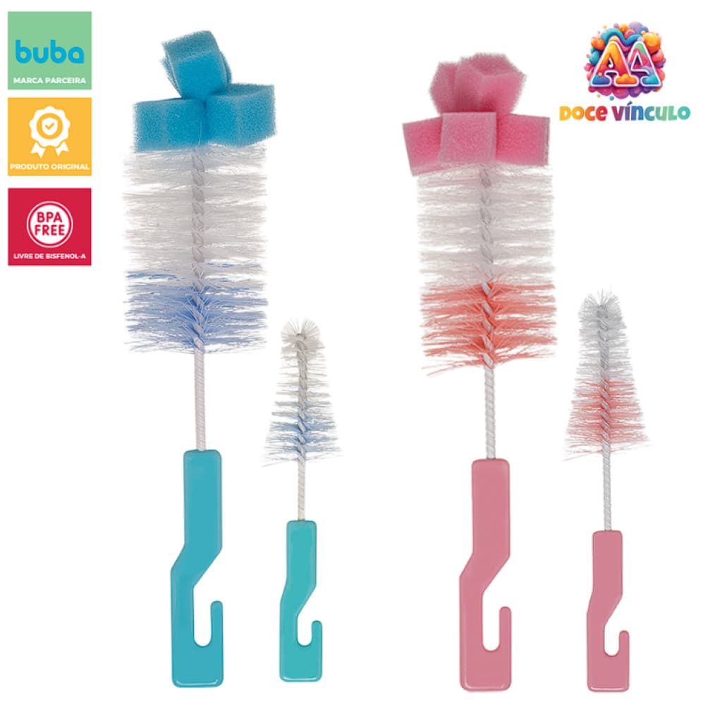 Escova Lavar Mamadeira E Bico Com Esponja Buba Bebê Para Garrafas Multiuso