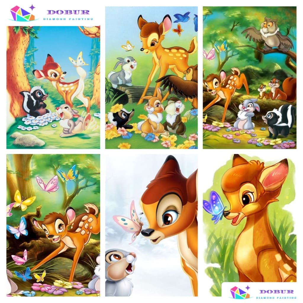 Kits De Pintura De Diamante Para Adultos Redondos , Disney Bambi 5D DIY Broca Completa Arte Artesanato Decoração
