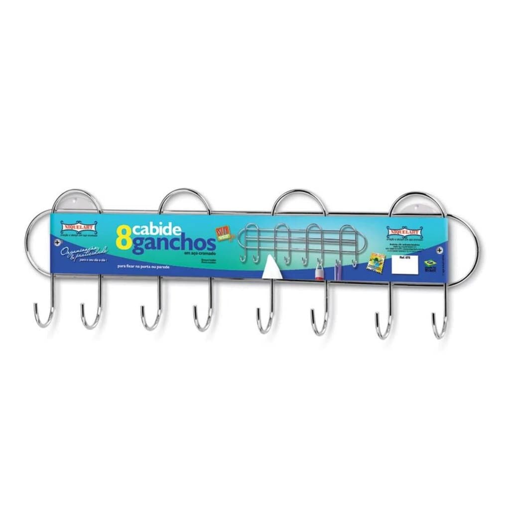 Suporte Para Parede Com 8 Hastes De Aço Cromado Multiuso Para Banheiro Lavanderia Quarto N075 Niquelart