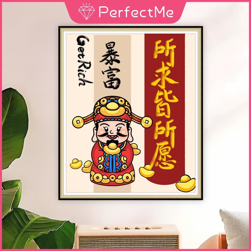 Pmo Festival Da Primavera Gong Xi Fa Cai 5D Pintura Diamante Ponto Cruz Conjunto Completo De Diamantes Acrílico Redondo 