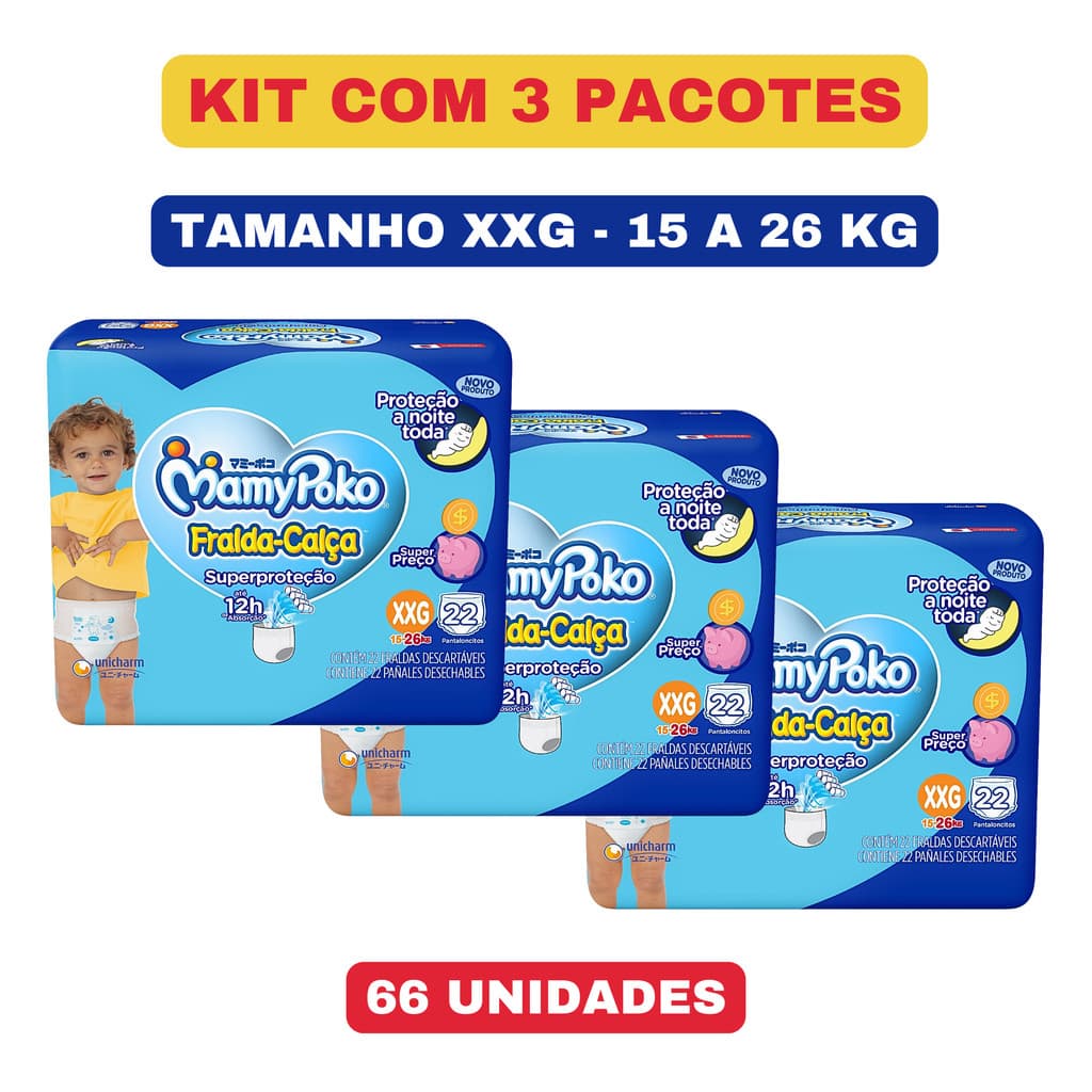 Kit c/ 3 pacotes Fralda Calça Descartável MamyPoko Superproteção XXG