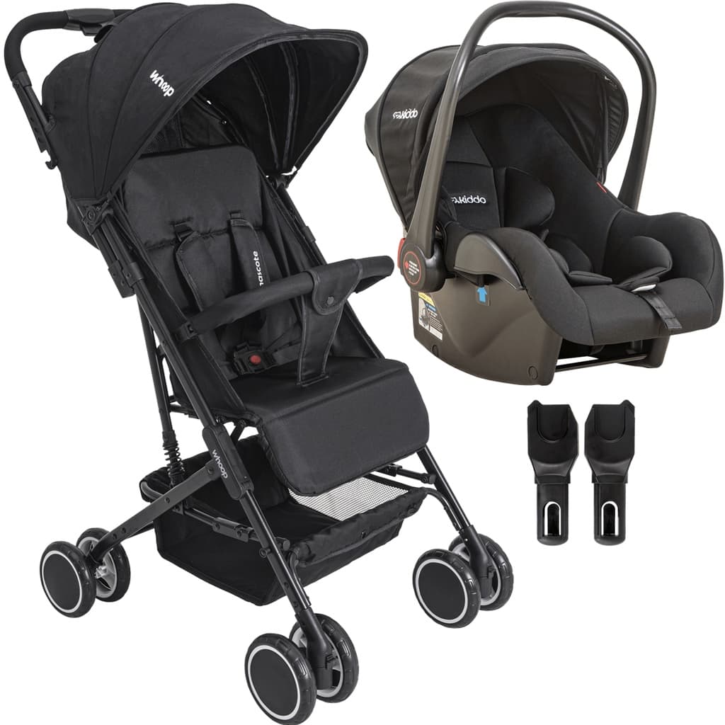 CARRINHO DE BEBE MASCOTE COM BEBÊ CONFORTO PRETO - KIDDO