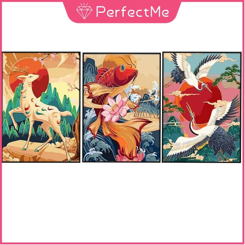 PM Koi Carp Swan Deer 5D Pintura Diamante Ponto Cruz Conjunto Completo De Diamantes Acrílico Redondo Para Decoração De C